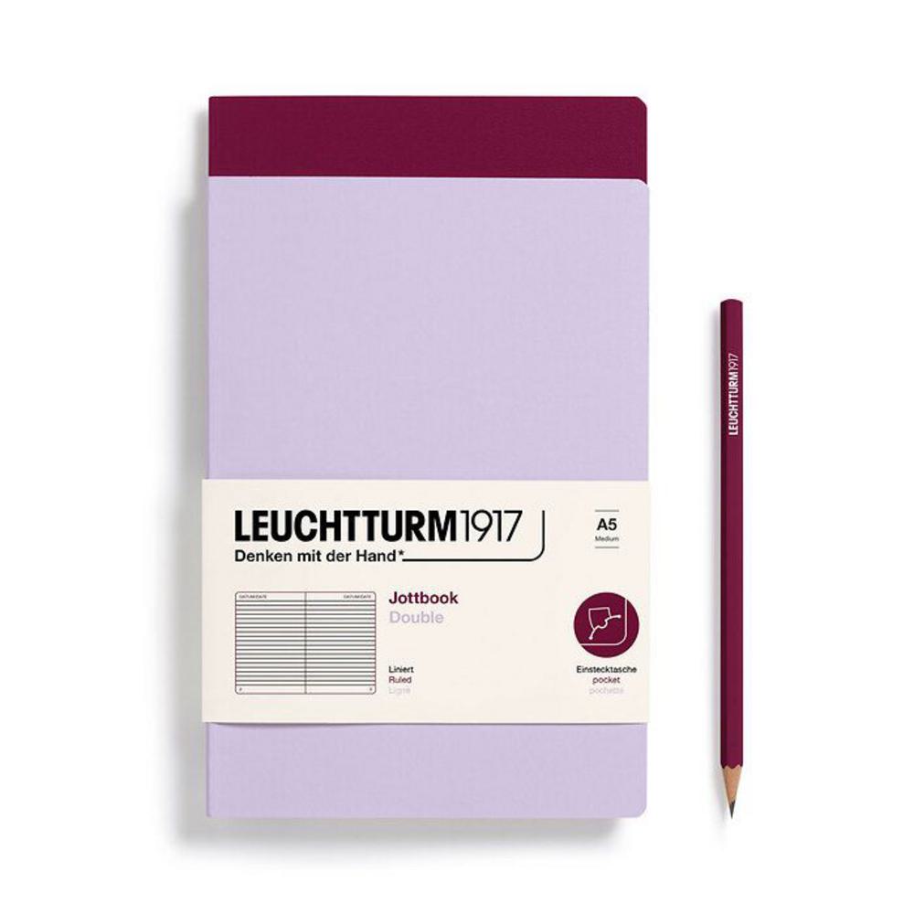 Leuchtturm, Purple, Journal, Art & School, A5, Ruled, Jottbook Double, Lilac & Port, 724281